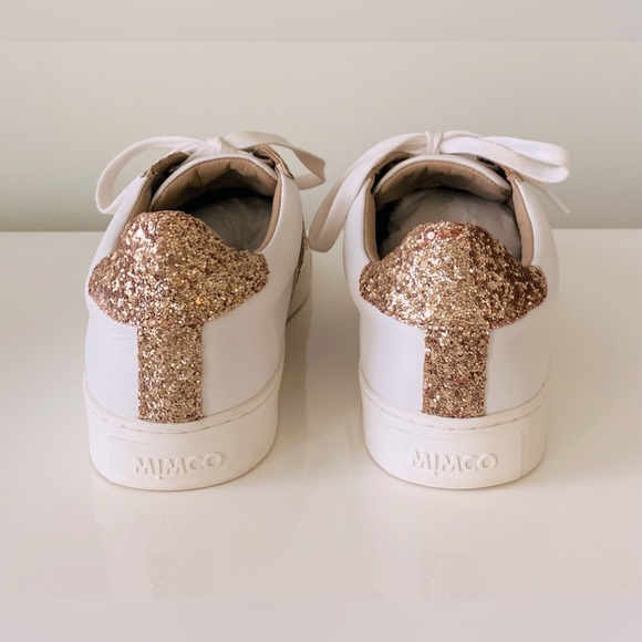 Authentic Mimco white leather ladies  trainers with rosé sequins , size 39 - Picture 5 of 10
